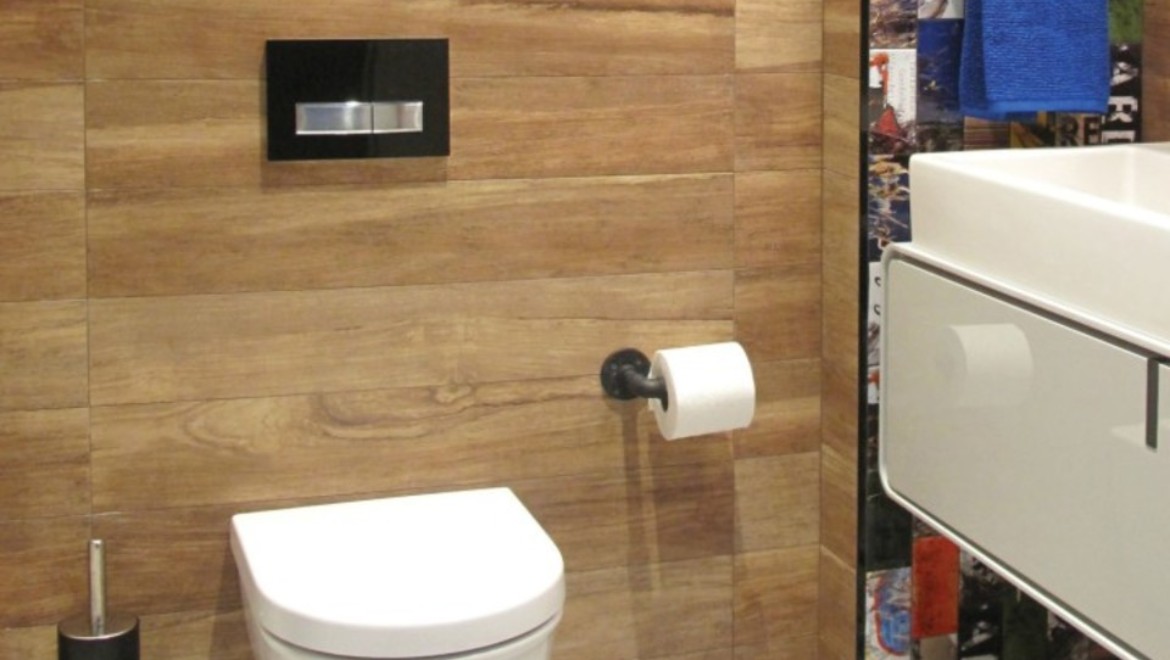 Geberit in-wall system in skateboard themed bathroom