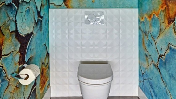 Eye-Popping Bathroom with Geberit in-wall system designed by Nar Bustamante won second place in 2018 NKBA powder room design category Eye-Popping Bathroom with Geberit in-wall system designed by Nar Bustamante won second place in 2018 NKBA powder room design category