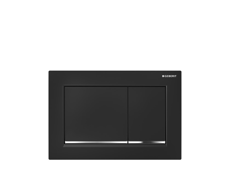 Omega20 square flush plate in black with polished chrome accent