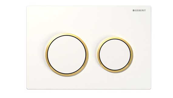 Omega20 flush plate in white with polished gold accent