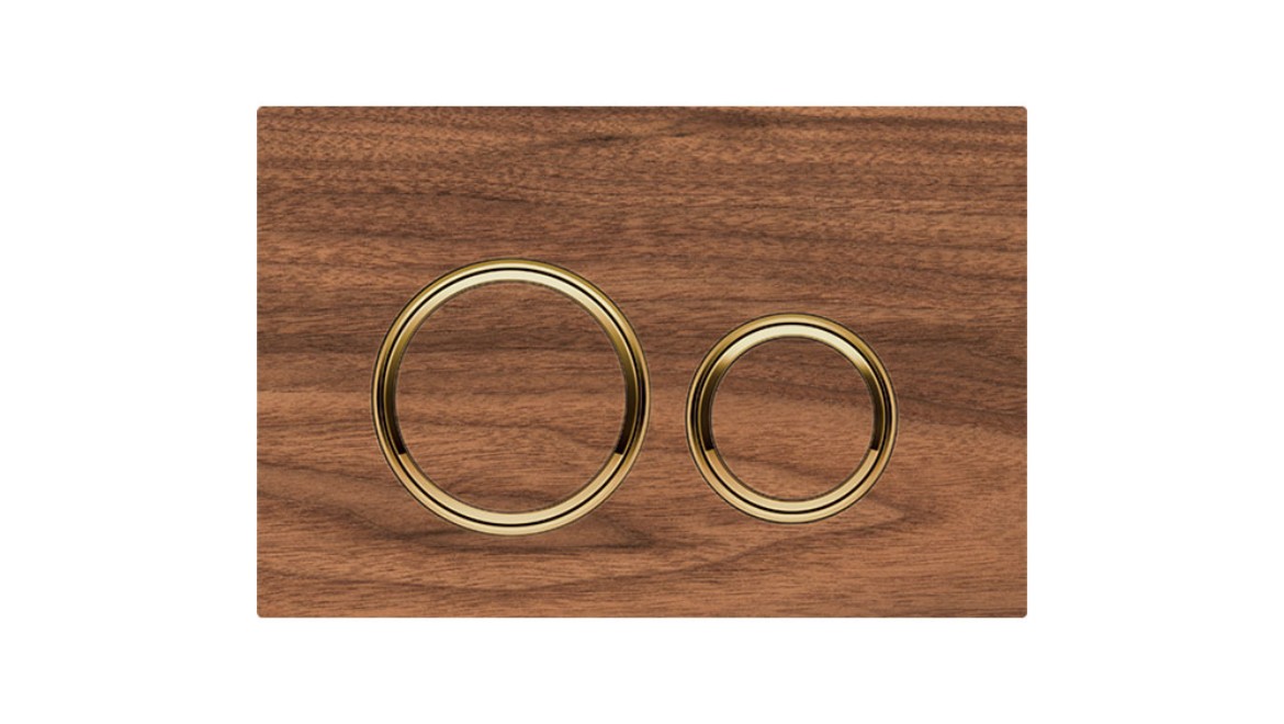 Sigma21 flush plate in black black walnut with red gold color accent Sigma21 flush plate in black black walnut with red gold color accent