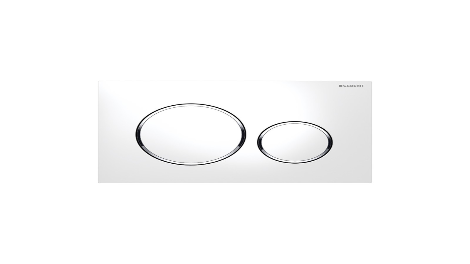 Sigma20 Round flush plate in white with polished chrome accent Sigma20 Round flush plate in white with polished chrome accent