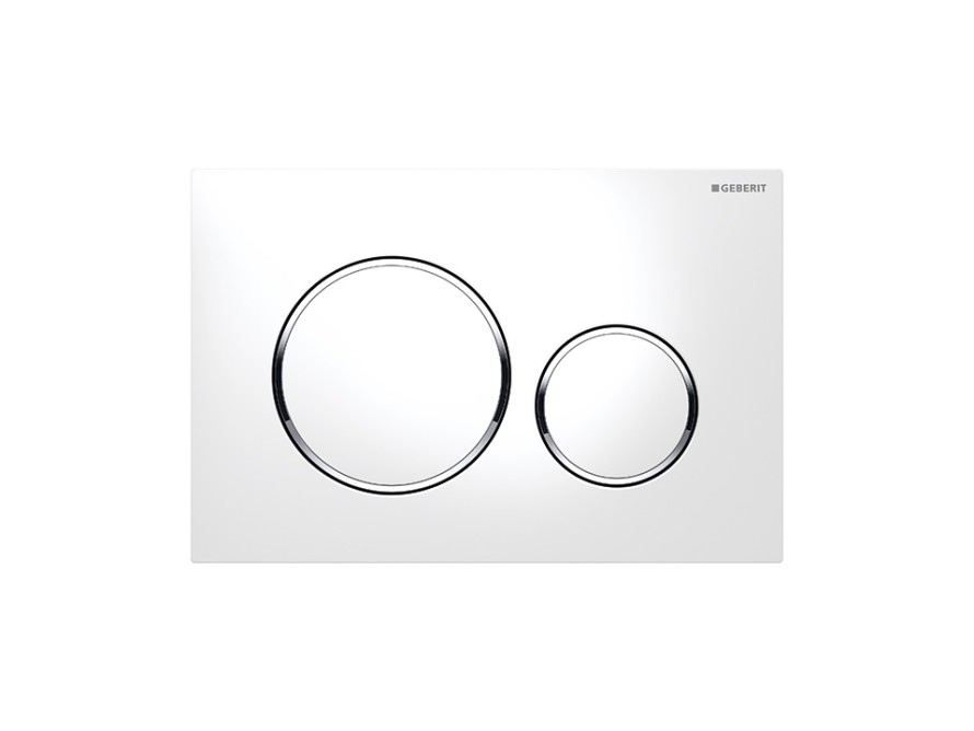 Sigma20 Round flush plate in white with polished chrome accent Sigma20 Round flush plate in white with polished chrome accent