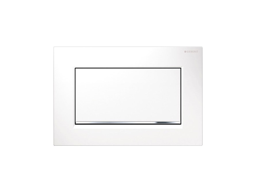 Sigma10 Square flush plate in white with polished chrome accent Sigma10 Square flush plate in white with polished chrome accent