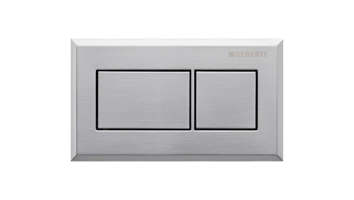 Rectangular remote flush button in brushed chrome finish