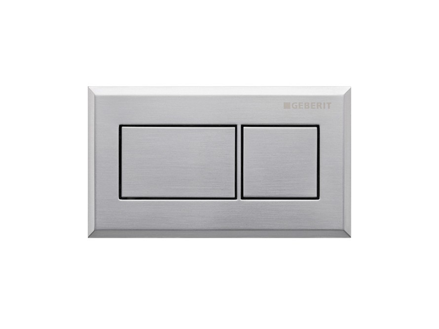 Rectangular remote flush button in brushed chrome finish Rectangular remote flush button in brushed chrome finish