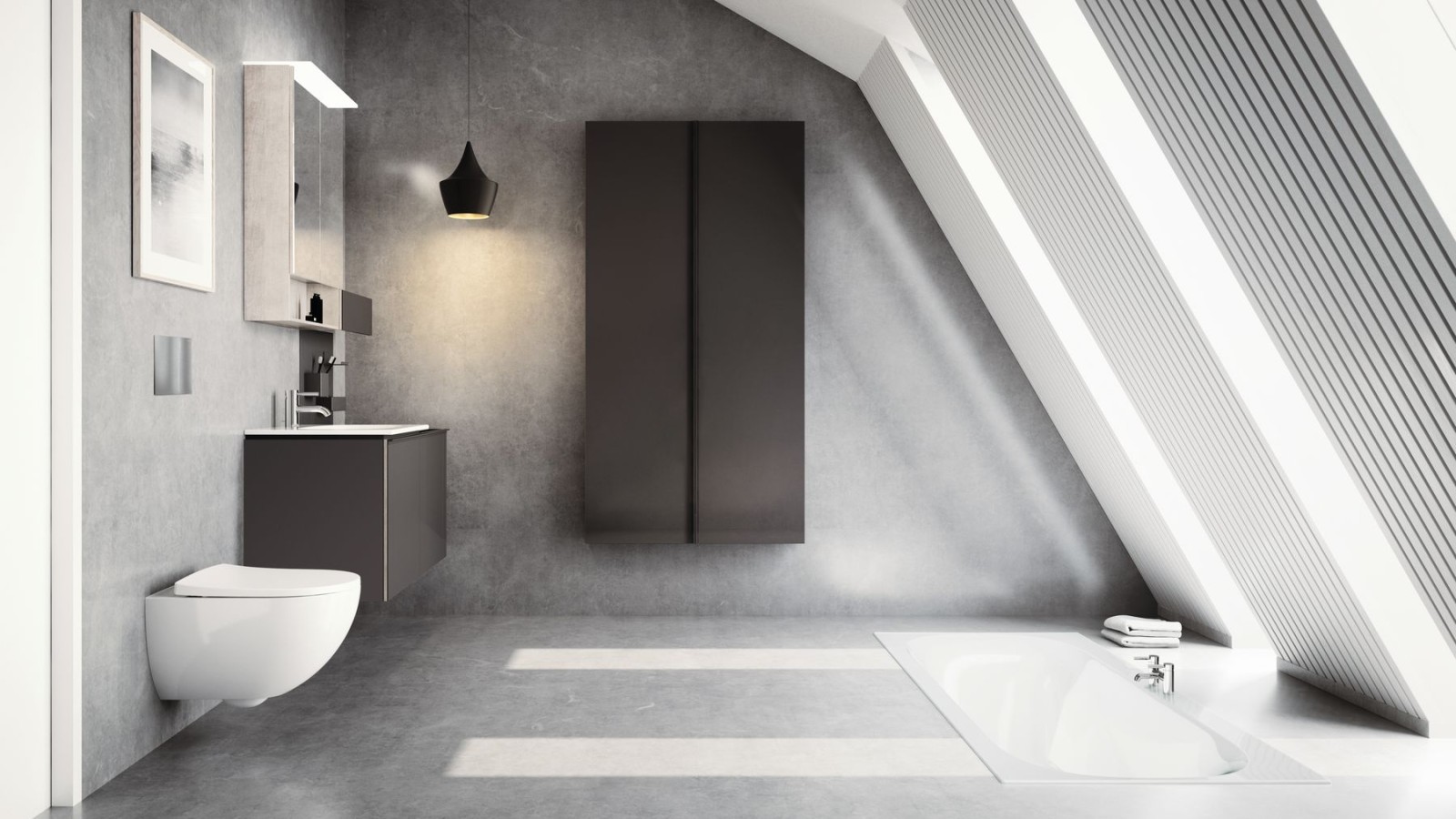 Geberit bathroom in a room with roof pitch Geberit bathroom in a room with roof pitch