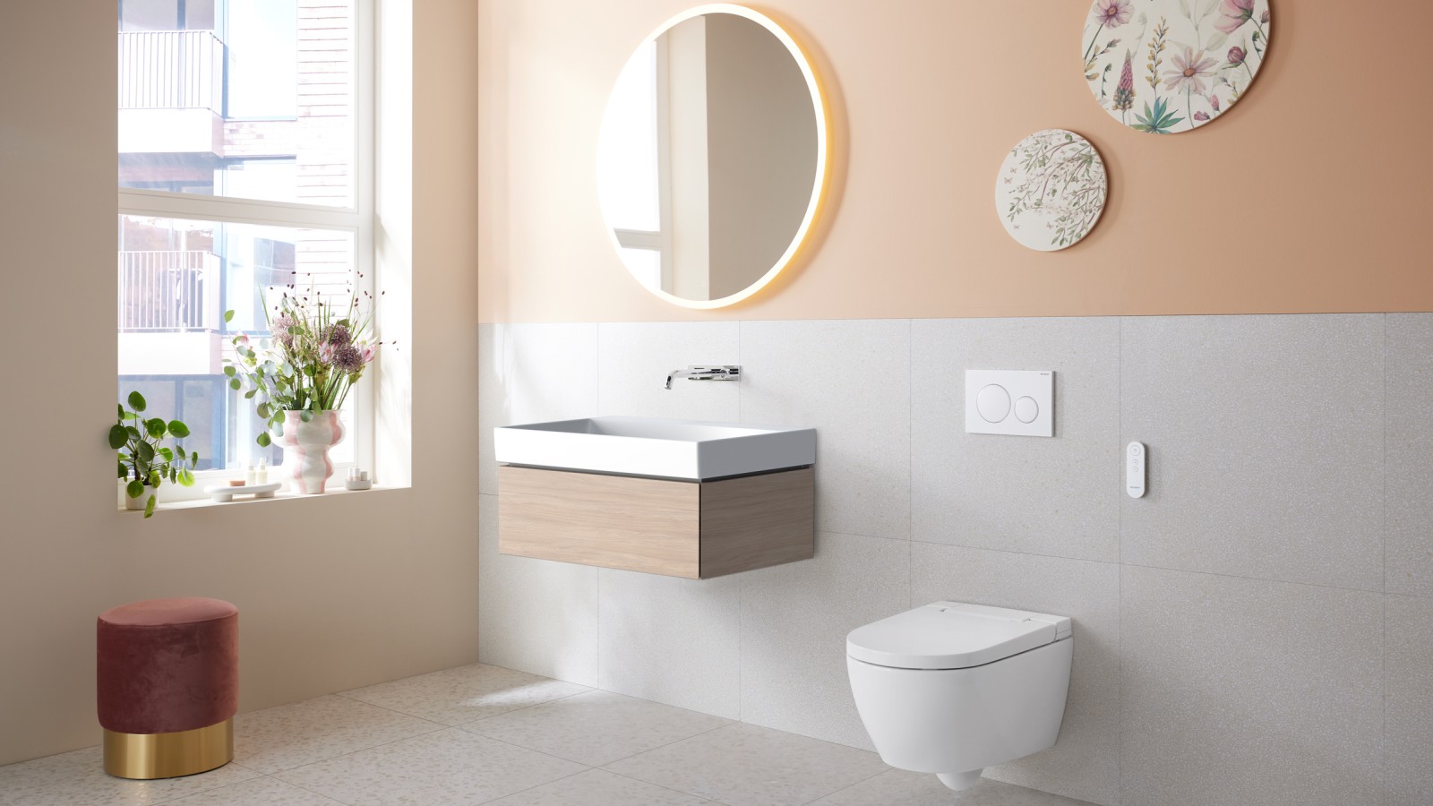 Bathroom with wall-hung bidet toilet