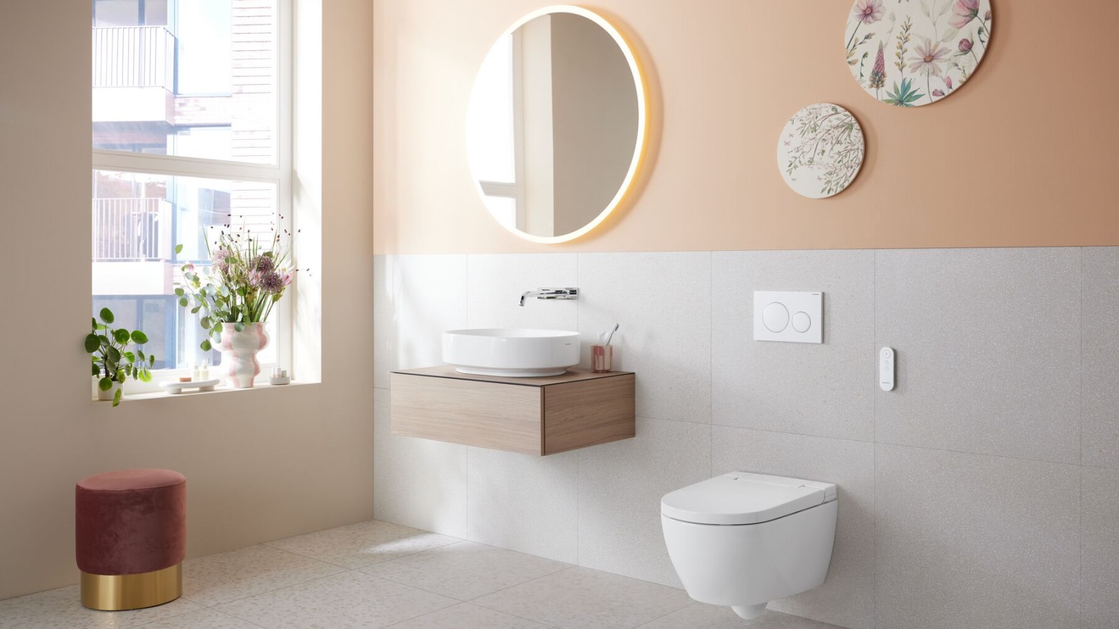 Bathroom with wall-hung bidet toilet Bathroom with wall-hung bidet toilet