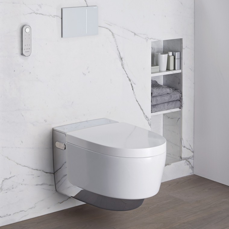 Barrier-free bathroom with Geberit system and bidet toilet seat Barrier-free bathroom with Geberit system and bidet toilet seat
