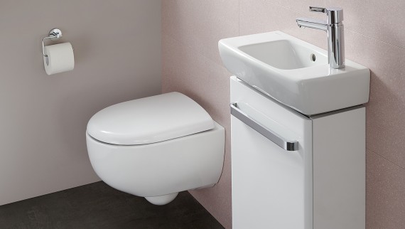 Bathroom with Renova Compact handrinse basin and wall-hung WC