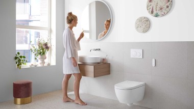 Woman in a white bathroom
