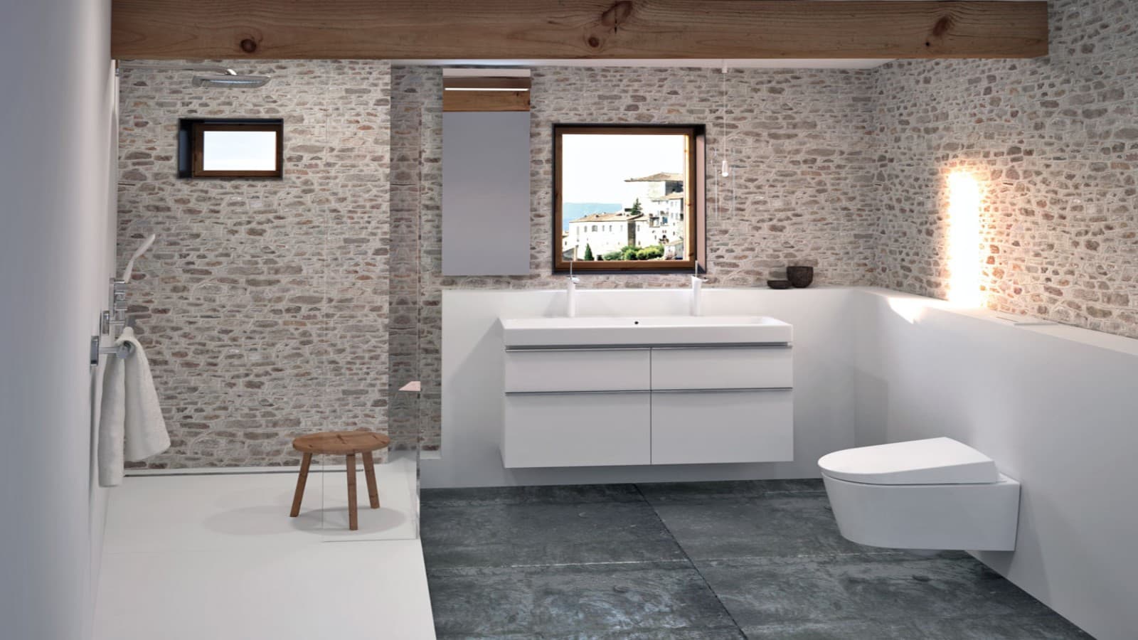 Mediterranean bathroom with Geberit system in a pre-wall Mediterranean bathroom with Geberit system in a pre-wall