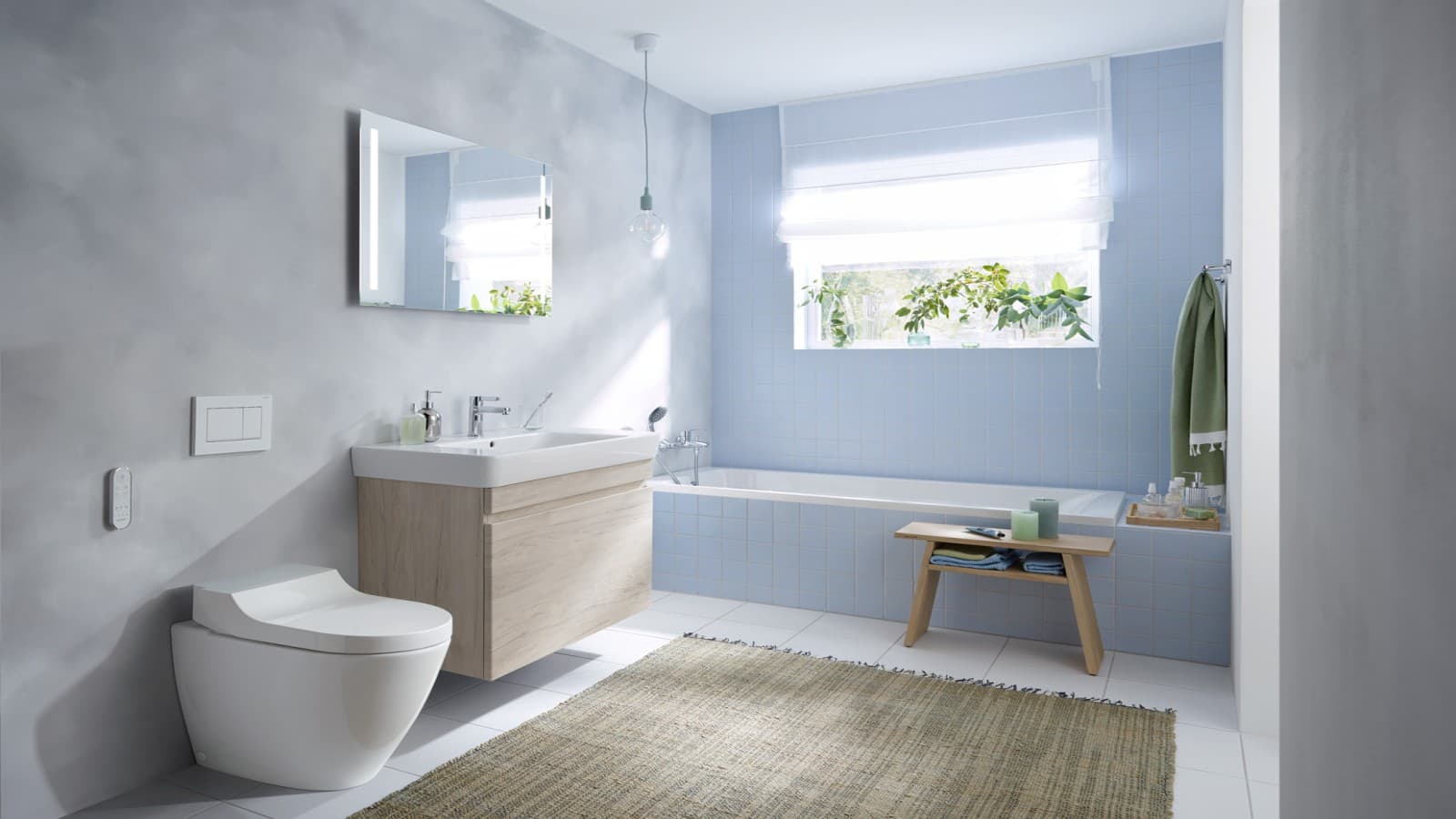 Geberit concealed tank with floor-mount toilet and Sigma30 flush plate Geberit concealed tank with floor-mount toilet and Sigma30 flush plate