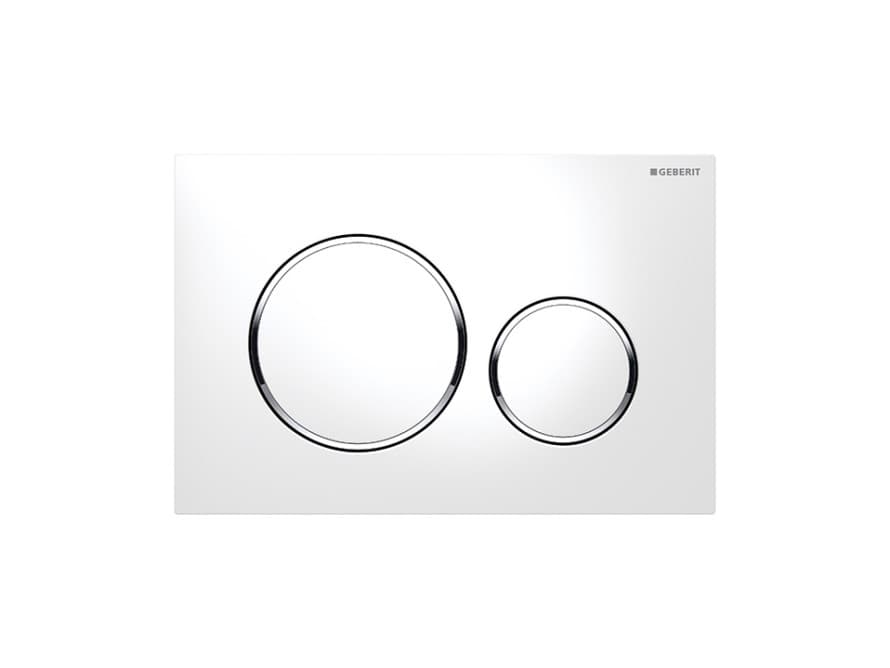 Sigma20 Round flush plate in white with polished chrome accent Sigma20 Round flush plate in white with polished chrome accent