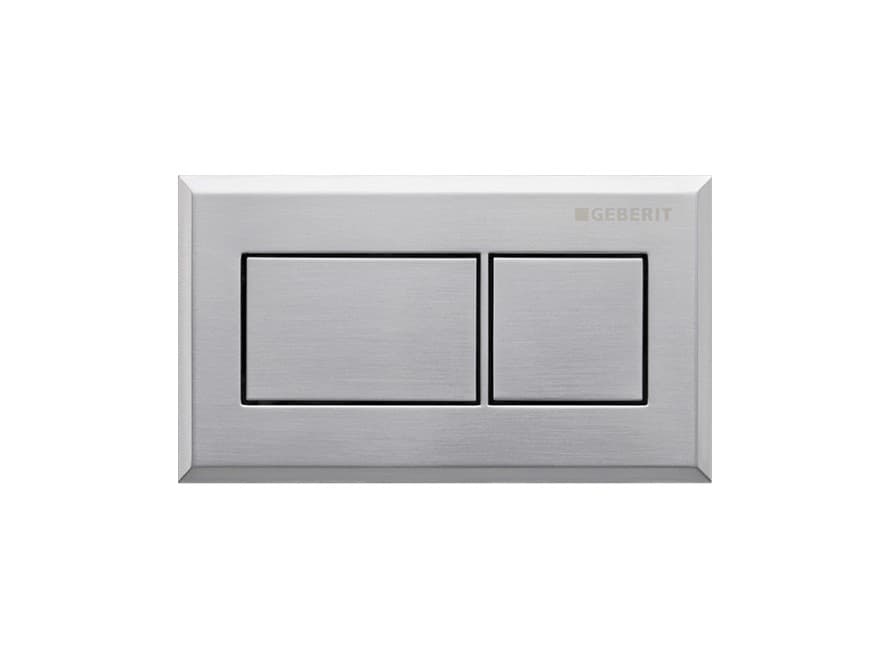 Rectangular remote flush button in brushed chrome finish Rectangular remote flush button in brushed chrome finish