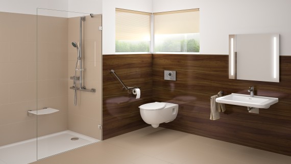 Barrier-free bathroom with washplace, WC and floor-even shower Barrier-free bathroom with washplace, WC and floor-even shower